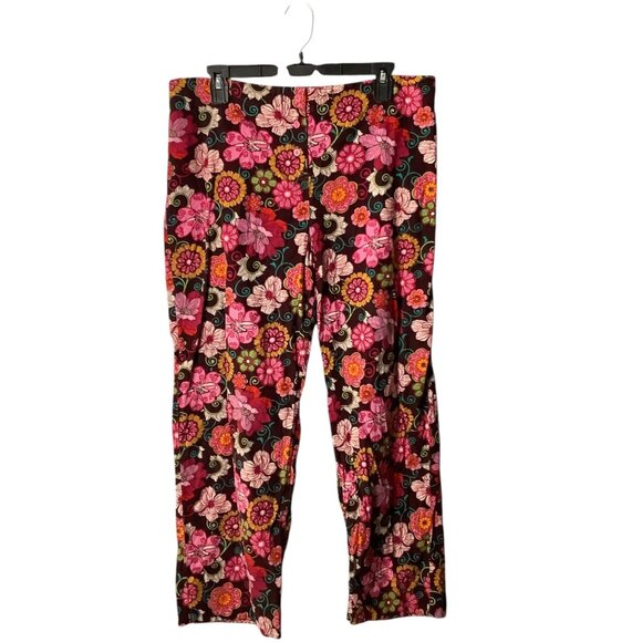 Vera Bradley Floral Corduroy Lounge Pants Women Medium Multicolor Button Closure - Picture 1 of 8